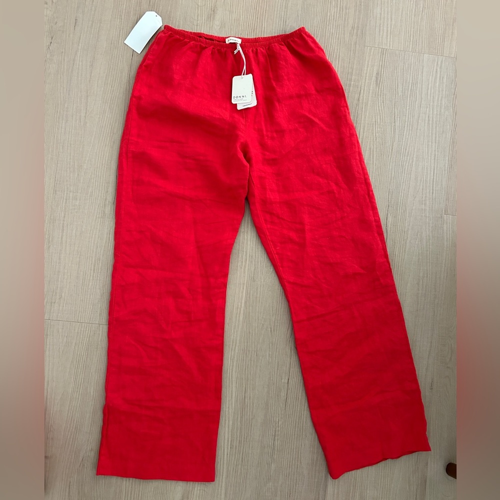 DONNI. Red linen pants tomato M - Picture 3 of 3